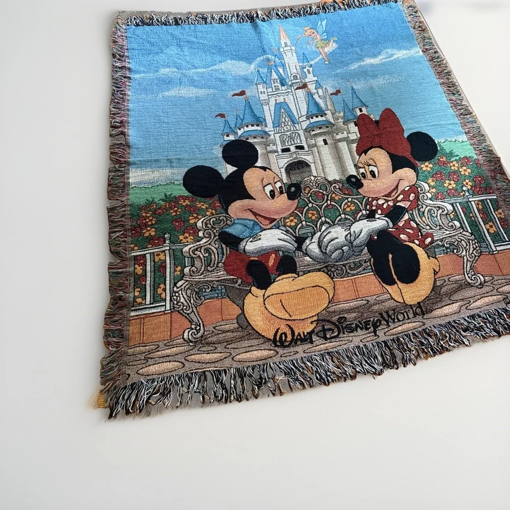 Walt Disney World Mickey Minnie Tapestry Woven Throw Blanket 56x48 Magic Kingdom